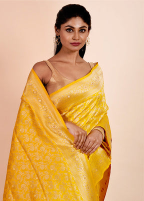 Yellow Dupion Silk Saree With Blouse Piece