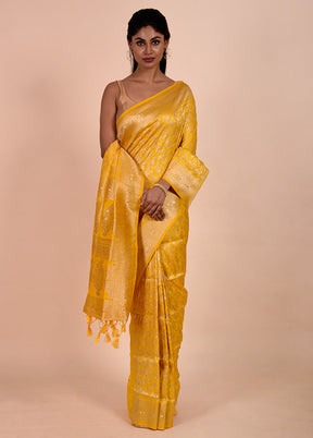 Yellow Dupion Silk Saree With Blouse Piece