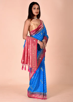 Blue Dupion Silk Saree With Blouse Piece