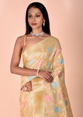 Yellow Tissue Silk Saree With Blouse Piece