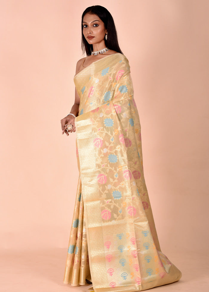 Yellow Tissue Silk Saree With Blouse Piece