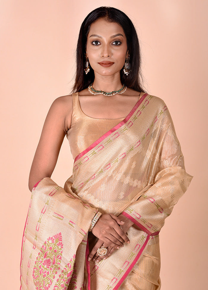 Cream Tissue Silk Saree With Blouse Piece