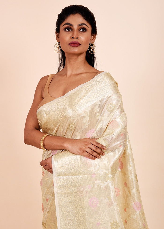 Cream Tissue Silk Saree With Blouse Piece