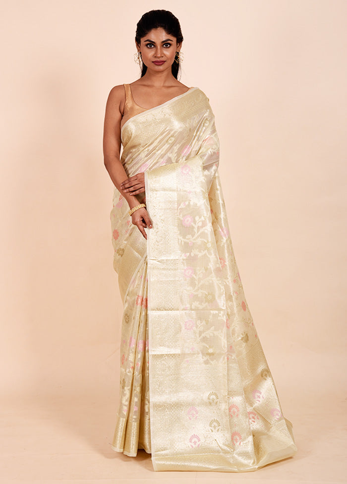 Cream Tissue Silk Saree With Blouse Piece