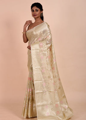 Cream Tissue Silk Saree With Blouse Piece