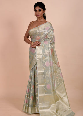 Green Tissue Silk Saree With Blouse Piece