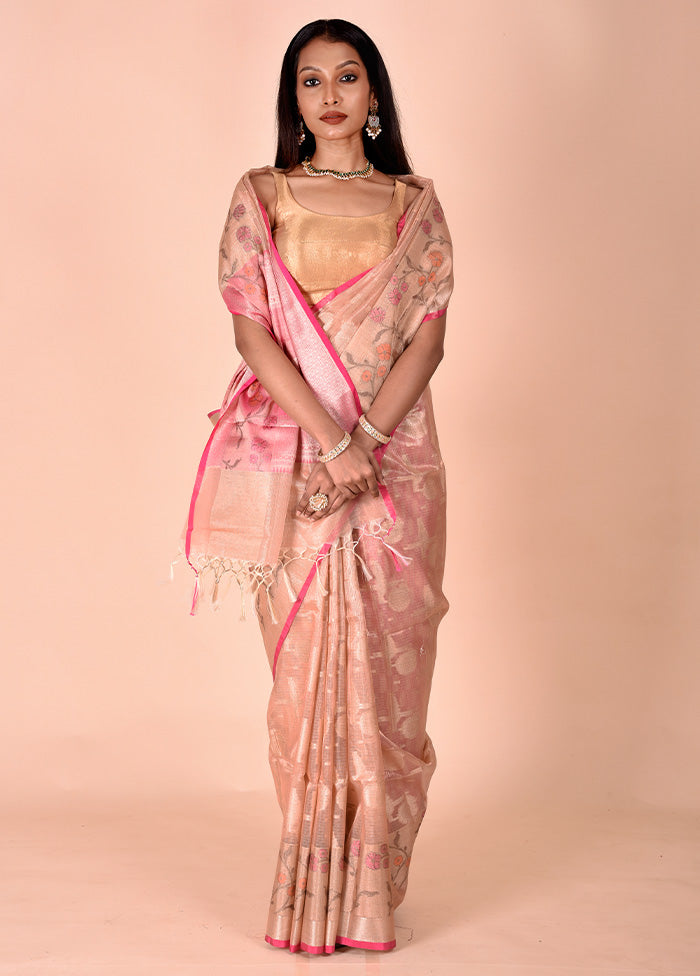 Cream Tissue Silk Saree With Blouse Piece