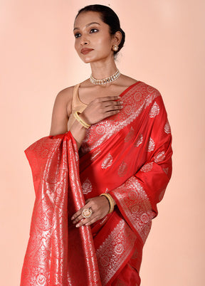 Red Banarasi Silk Saree With Blouse Piece