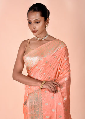 Peach Tanchoi Silk Saree With Blouse Piece