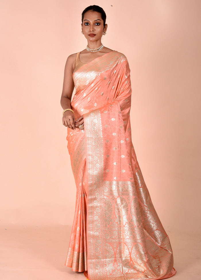 Peach Tanchoi Silk Saree With Blouse Piece