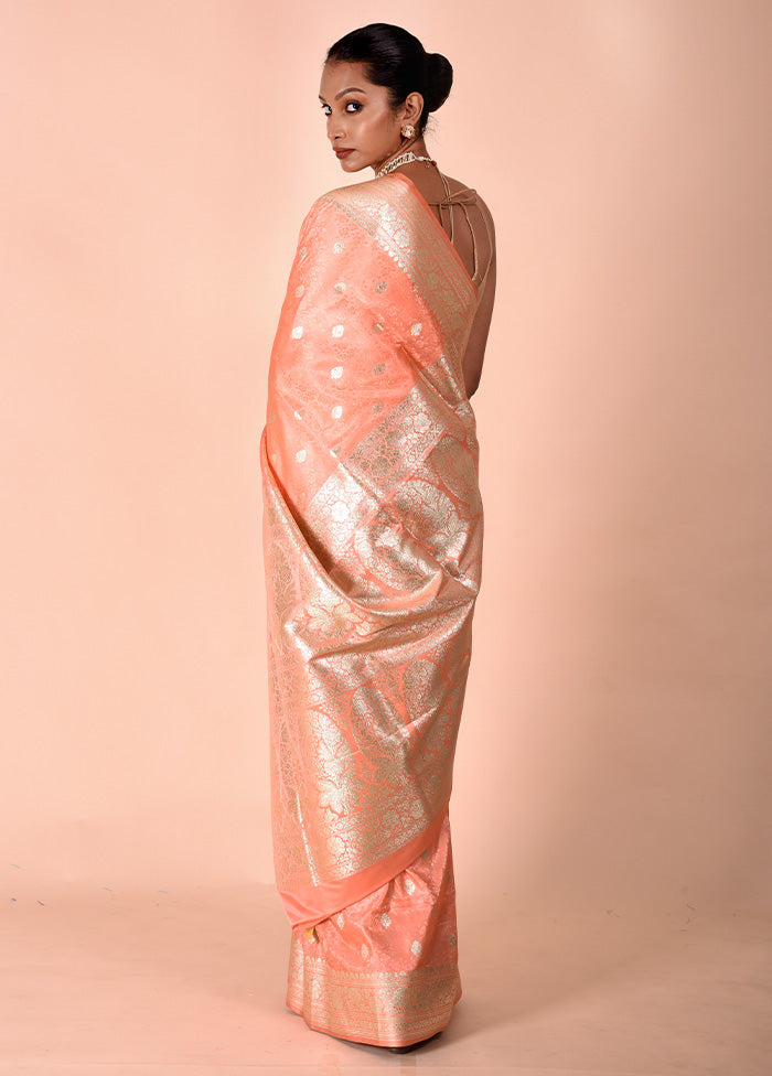 Peach Tanchoi Silk Saree With Blouse Piece