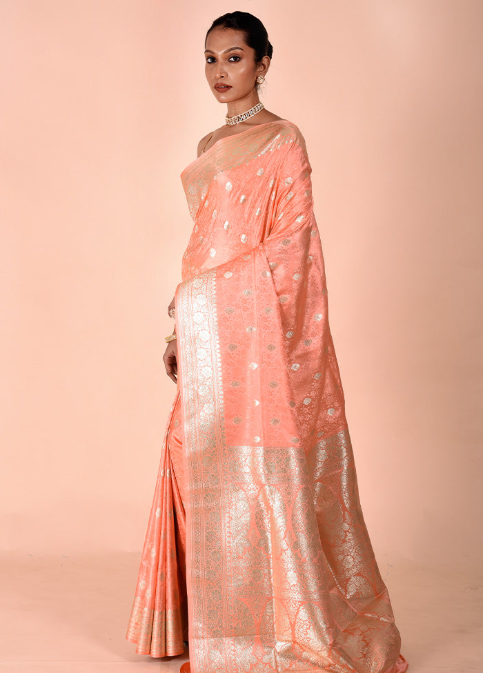 Peach Tanchoi Silk Saree With Blouse Piece