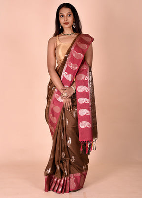 Brown Cotton Saree With Blouse Piece