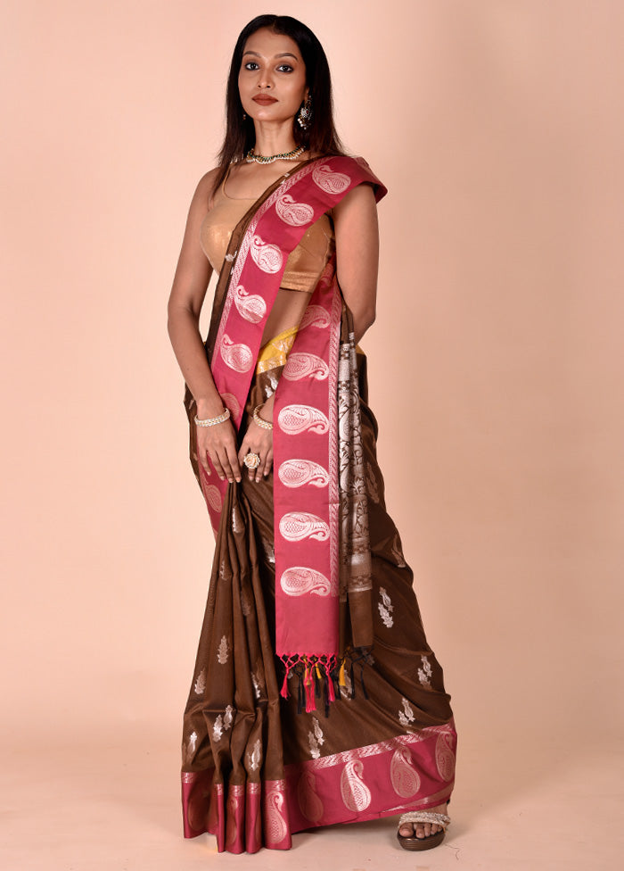 Brown Cotton Saree With Blouse Piece