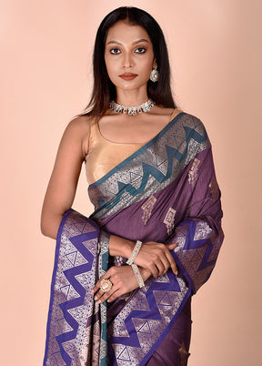 Purple Cotton Saree With Blouse Piece