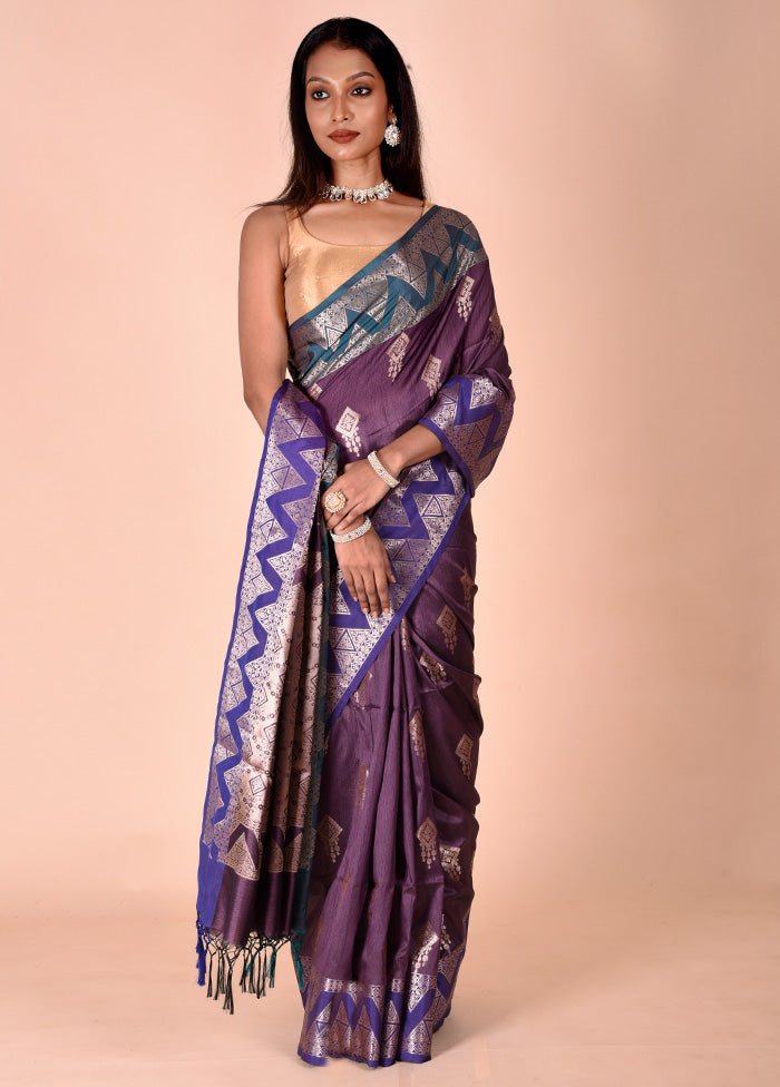 Purple Cotton Saree With Blouse Piece