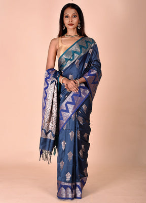 Blue Cotton Saree With Blouse Piece