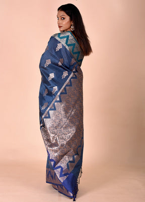 Blue Cotton Saree With Blouse Piece