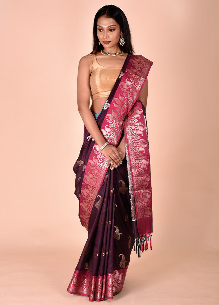 Purple Cotton Saree With Blouse Piece