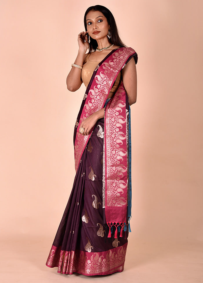 Purple Cotton Saree With Blouse Piece