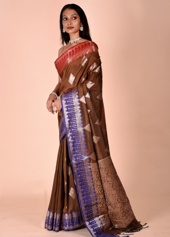 Brown Cotton Saree With Blouse Piece