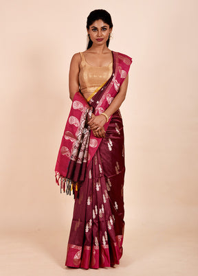 Maroon Cotton Saree With Blouse Piece