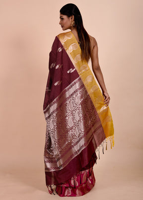 Maroon Cotton Saree With Blouse Piece