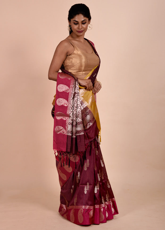 Maroon Cotton Saree With Blouse Piece