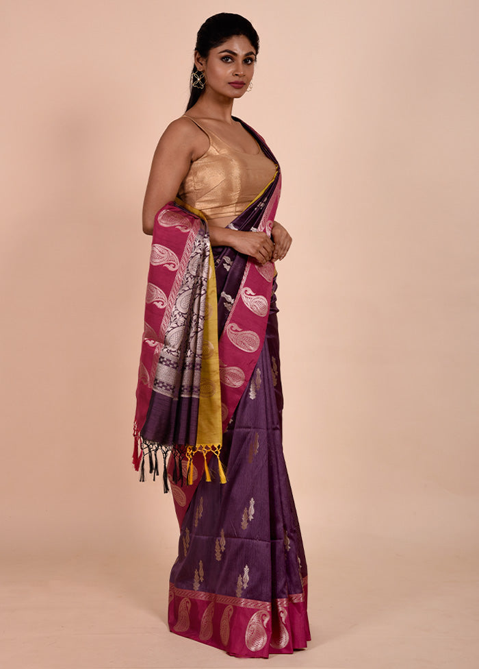 Purple Cotton Saree With Blouse Piece