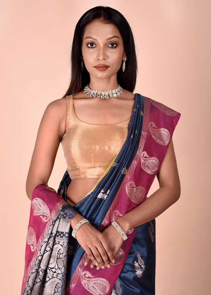 Blue Cotton Saree With Blouse Piece