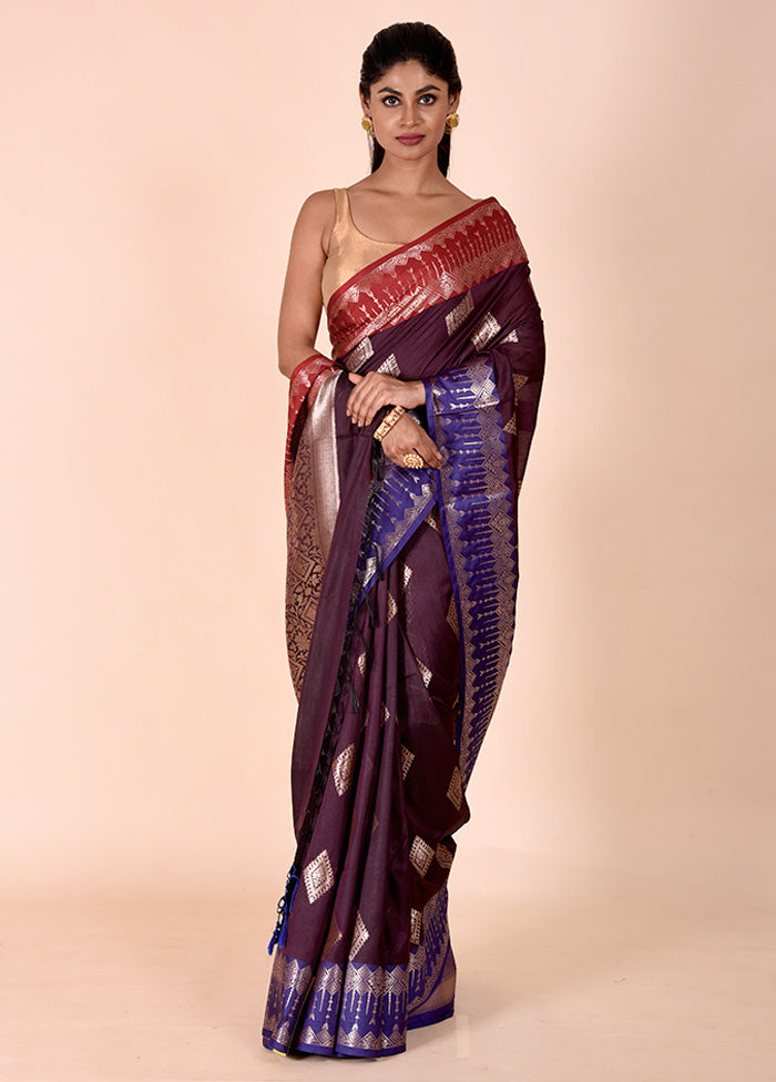 Wine Cotton Saree With Blouse Piece