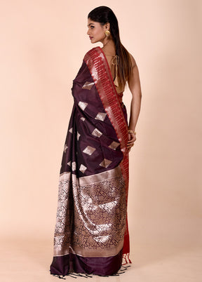 Wine Cotton Saree With Blouse Piece