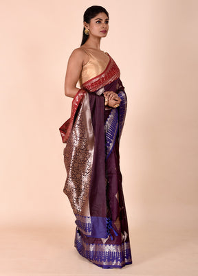 Wine Cotton Saree With Blouse Piece