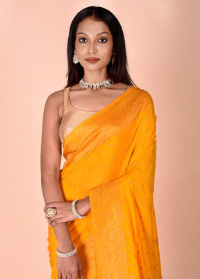 Yellow Georgette Saree With Blouse Piece