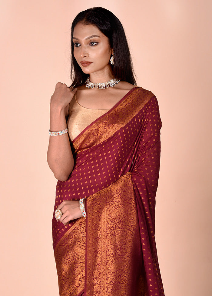 Maroon Georgette Saree With Blouse Piece