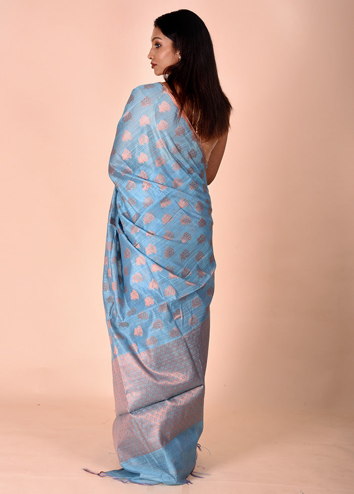 Blue Kora Silk Saree With Blouse Piece