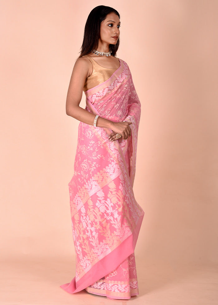 Pink Kota Cotton Saree With Blouse Piece