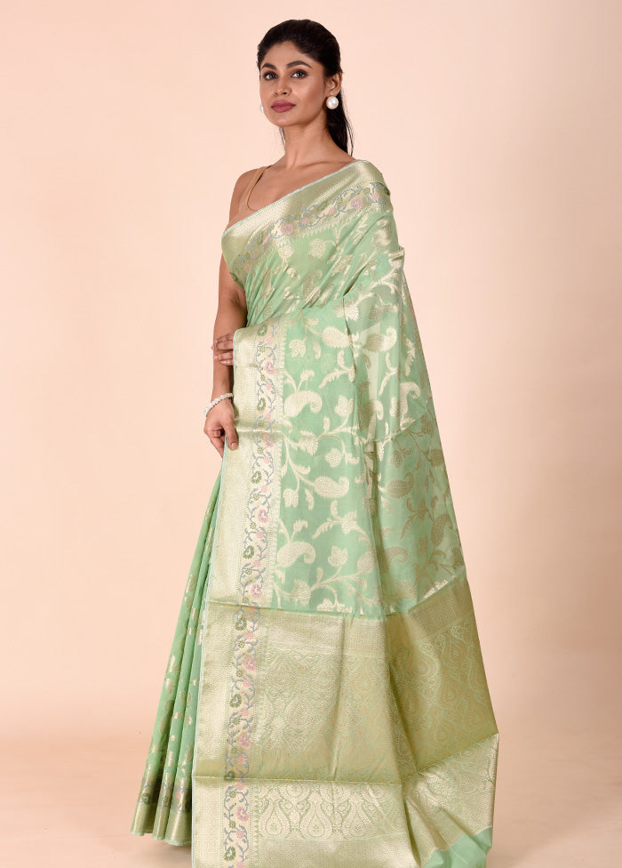 Green Kota Cotton Saree With Blouse Piece