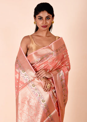 Peach Kota Cotton Saree With Blouse Piece