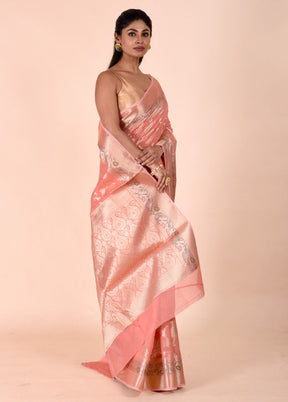 Peach Kota Cotton Saree With Blouse Piece