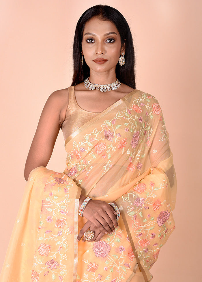 Yellow Organza Saree With Blouse Piece