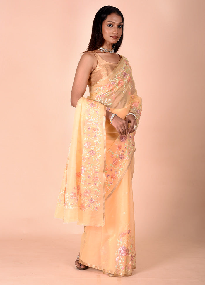 Yellow Organza Saree With Blouse Piece