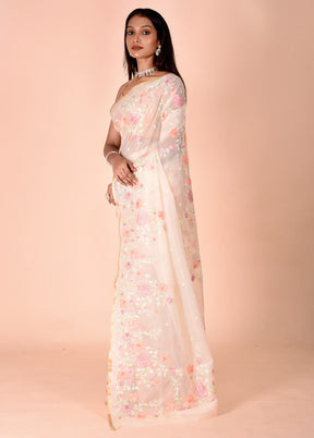 Cream Organza Saree With Blouse Piece