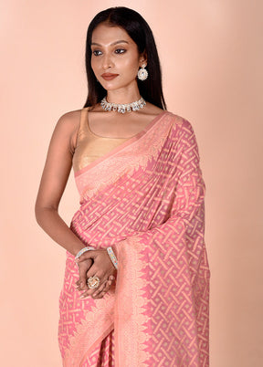 Pink Kora Silk Saree With Blouse Piece