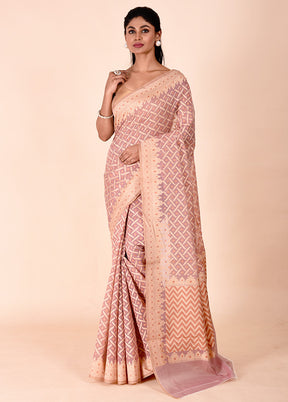 Peach Kora Silk Saree With Blouse Piece