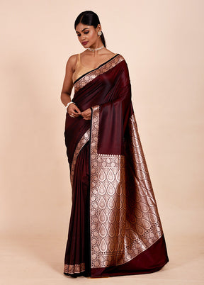 Maroon Banarasi Silk Saree With Blouse Piece