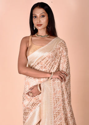 Cream Kora Silk Saree With Blouse Piece