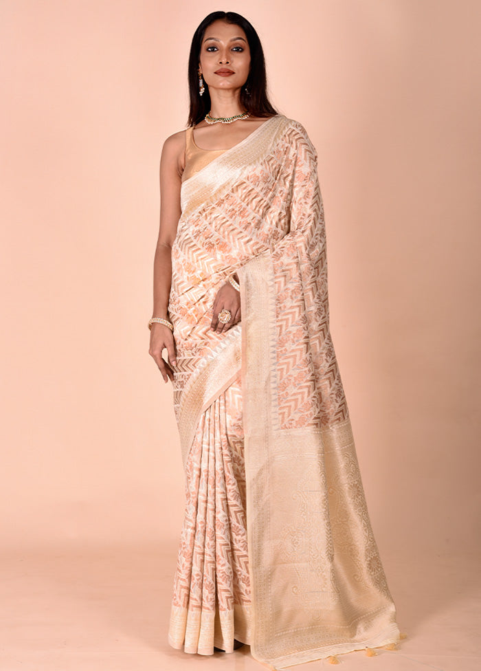 Cream Kora Silk Saree With Blouse Piece