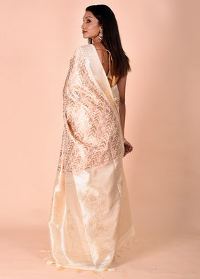 Cream Kora Silk Saree With Blouse Piece