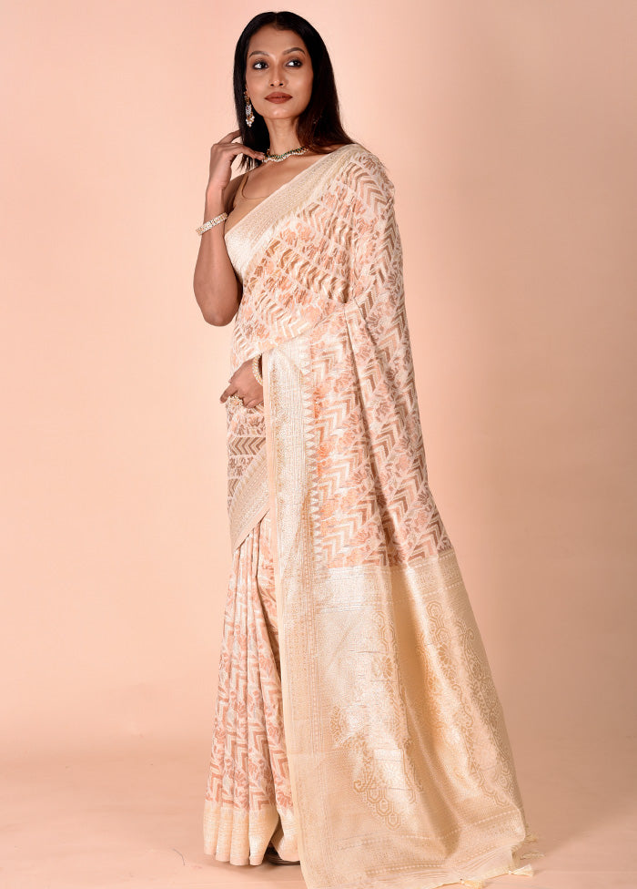 Cream Kora Silk Saree With Blouse Piece